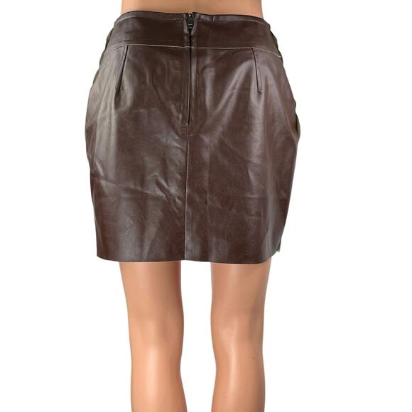Commense Brown Faux Vegan Leather Mini Zipper Straight Pencil Skirt Size S - Picture 3 of 5